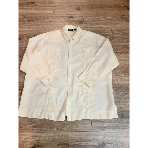 Cubavera Shirt Linen Men's 3XL Long Sleeve Button Down Creamy Yellow - Picture 11 of 11